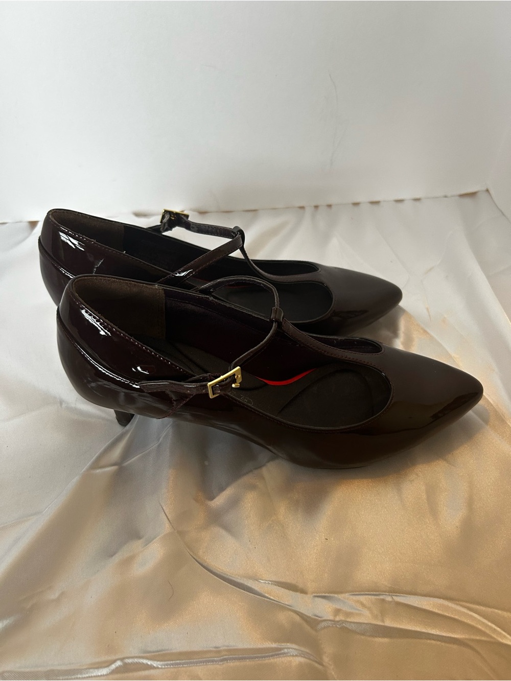 Rockport Women's 8.5 M Pumps Total Motion Shoes Mary Jane T Strap Brown Patent